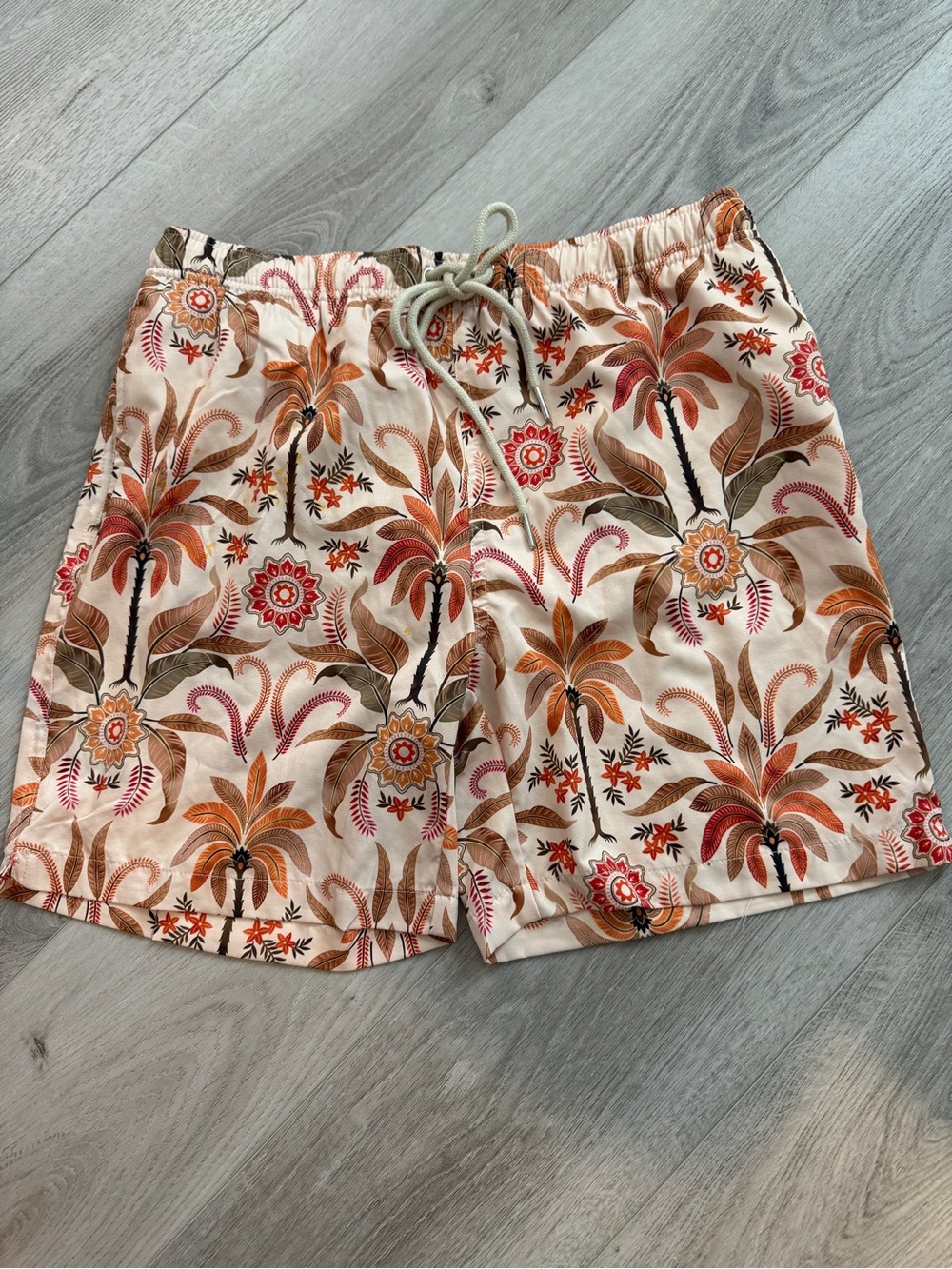 Men's Tropical Print Swim Shorts in Cream & Orange